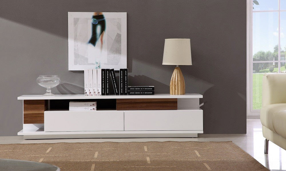 TV Stand 061 in White High Gloss & Walnut | J&M Furniture - Canal Furniture
