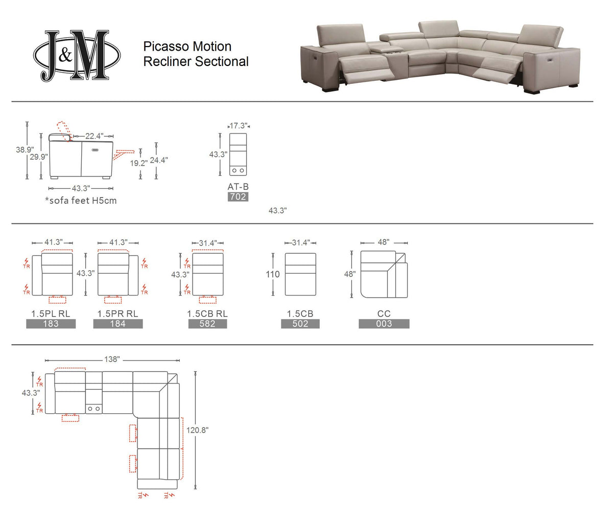 Picasso Motion Sectional in Silver Grey | J&M Furniture - Canal Furniture