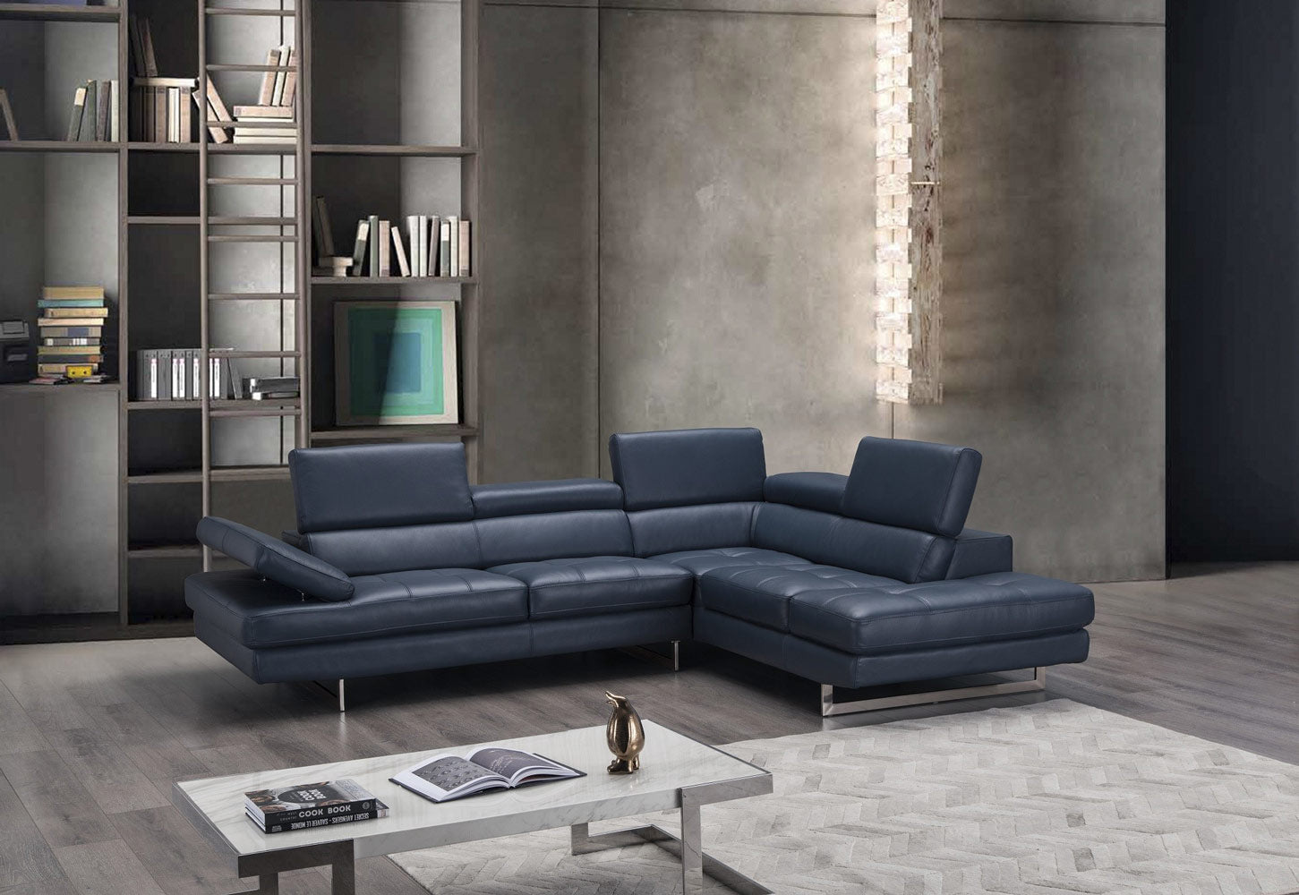Forza A761 Italian Leather Sectional In Blue - Canal Furniture