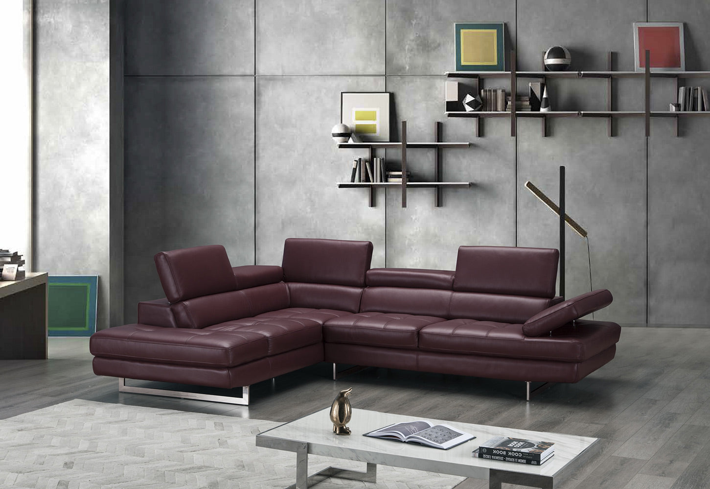 Forza A761 Italian Leather Sectional In Maroon