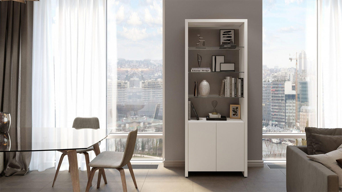 BDI Display & Storage Linea Expandable Bookcase with Glass Shelves 5802 | BDI Furniture