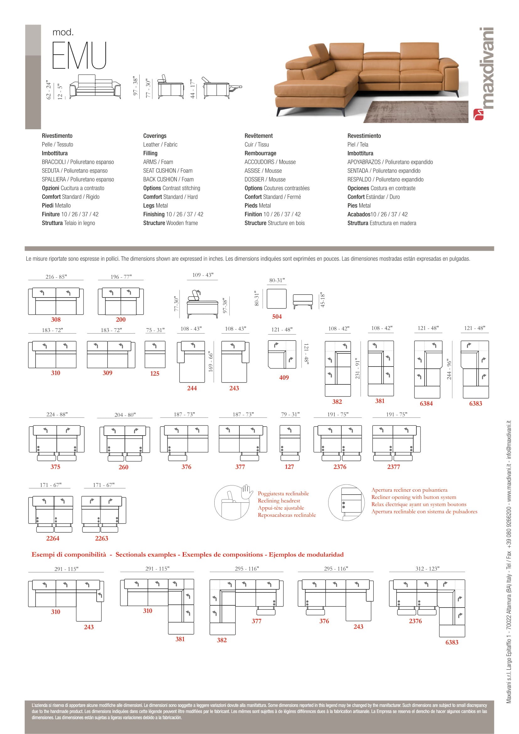 Emu Sectional Sofa in Caramel | Max Divani (Special Order) - Canal Furniture