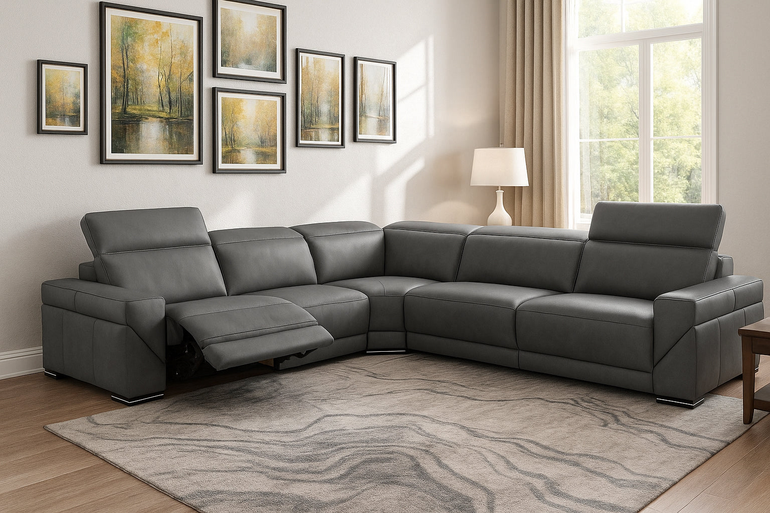 i912 Reclining Leather Sectional in Blue Grey | Incanto - Canal Furniture