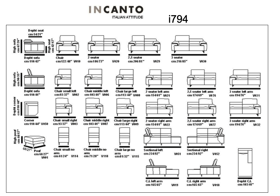 Incanto Italian Attitude Couches & Sofa i794 Sectional Sectional in Grey | Incanto