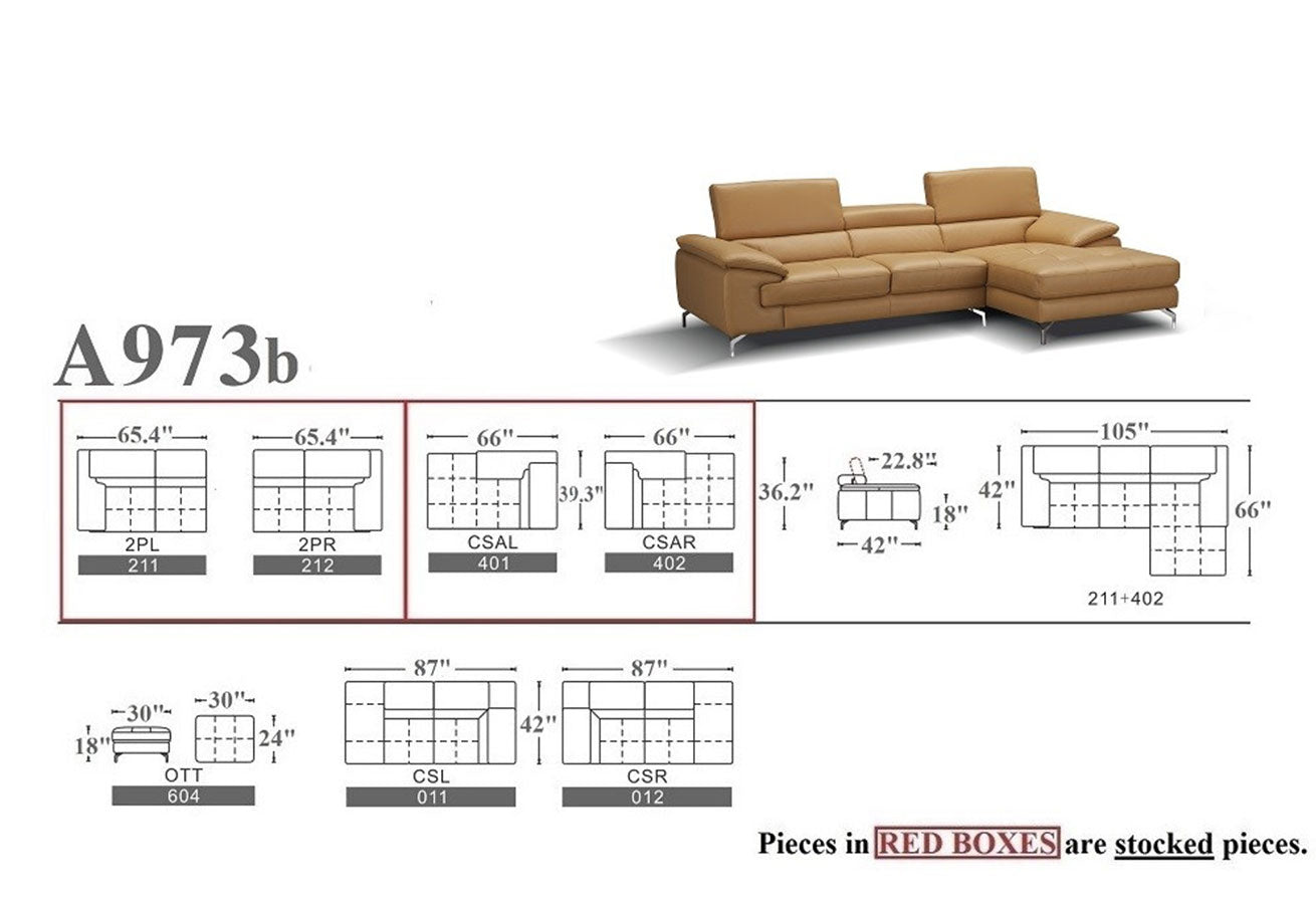 J and M Furniture Couches & Sofa A973b Premium Leather Mini Sectional in Freesia | J&M Furniture