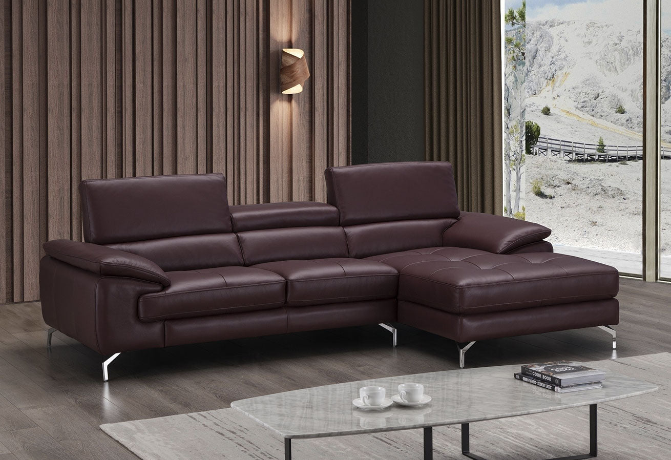 J and M Furniture Couches & Sofa A973b Premium Leather Mini Sectional in Maroon | J&M Furniture