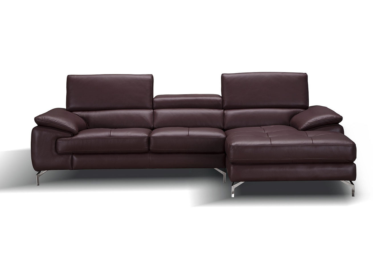 J and M Furniture Couches & Sofa A973b Premium Leather Mini Sectional in Maroon | J&M Furniture
