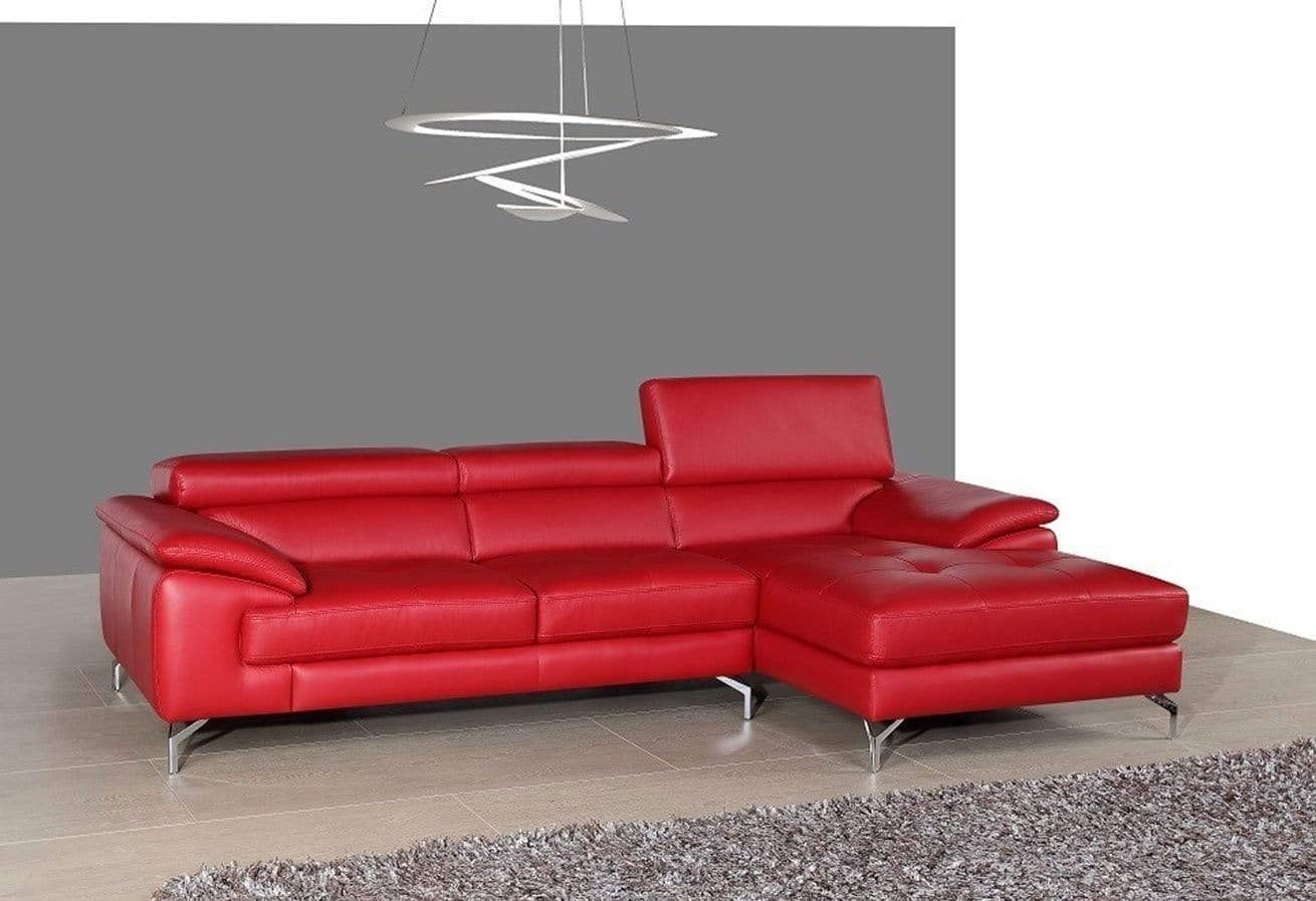J and M Furniture Couches & Sofa A973b Premium Leather Mini Sectional in Red | J&M Furniture