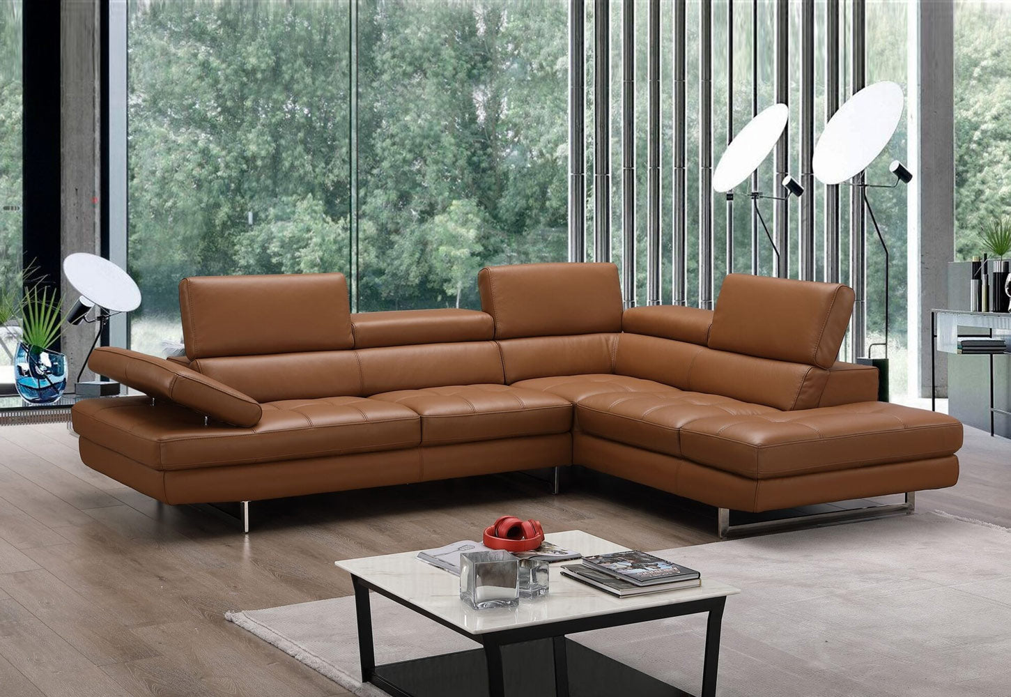 J and M Furniture Couches & Sofa Forza A761 Italian Leather Sectional In Caramel