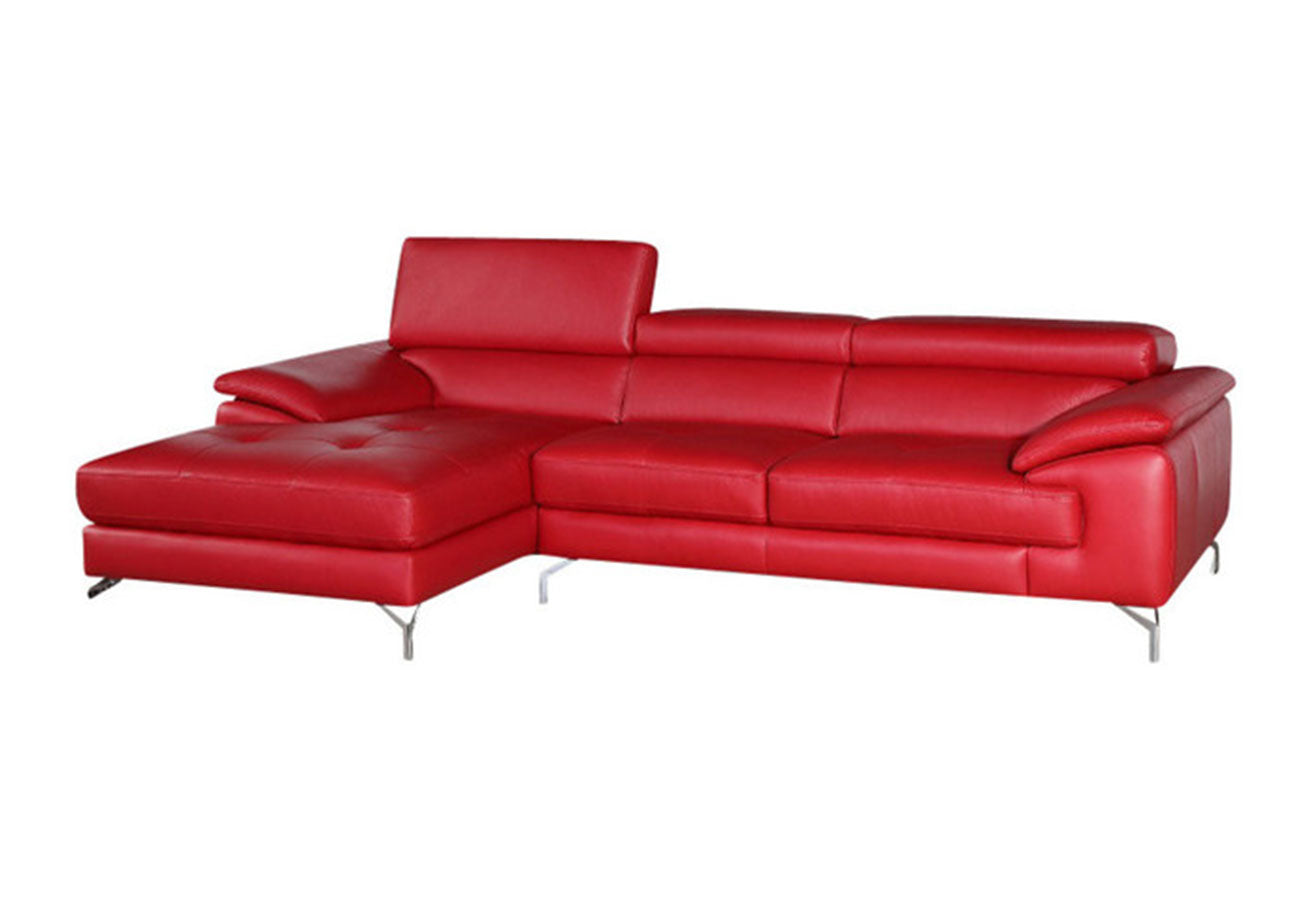 J and M Furniture Couches & Sofa Left Hand Facing Chaise A973b Premium Leather Mini Sectional in Red | J&M Furniture