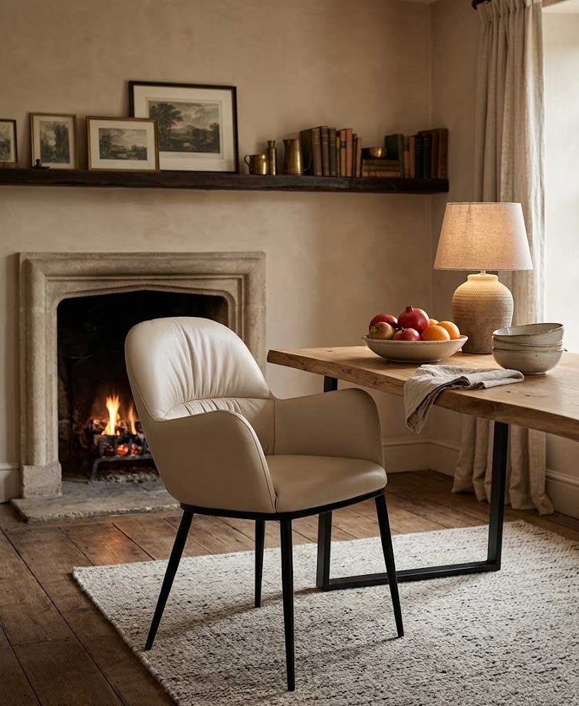 J and M Furniture Dining Chair Kora Leather Armchair in Light Mocha | J&M Furniture