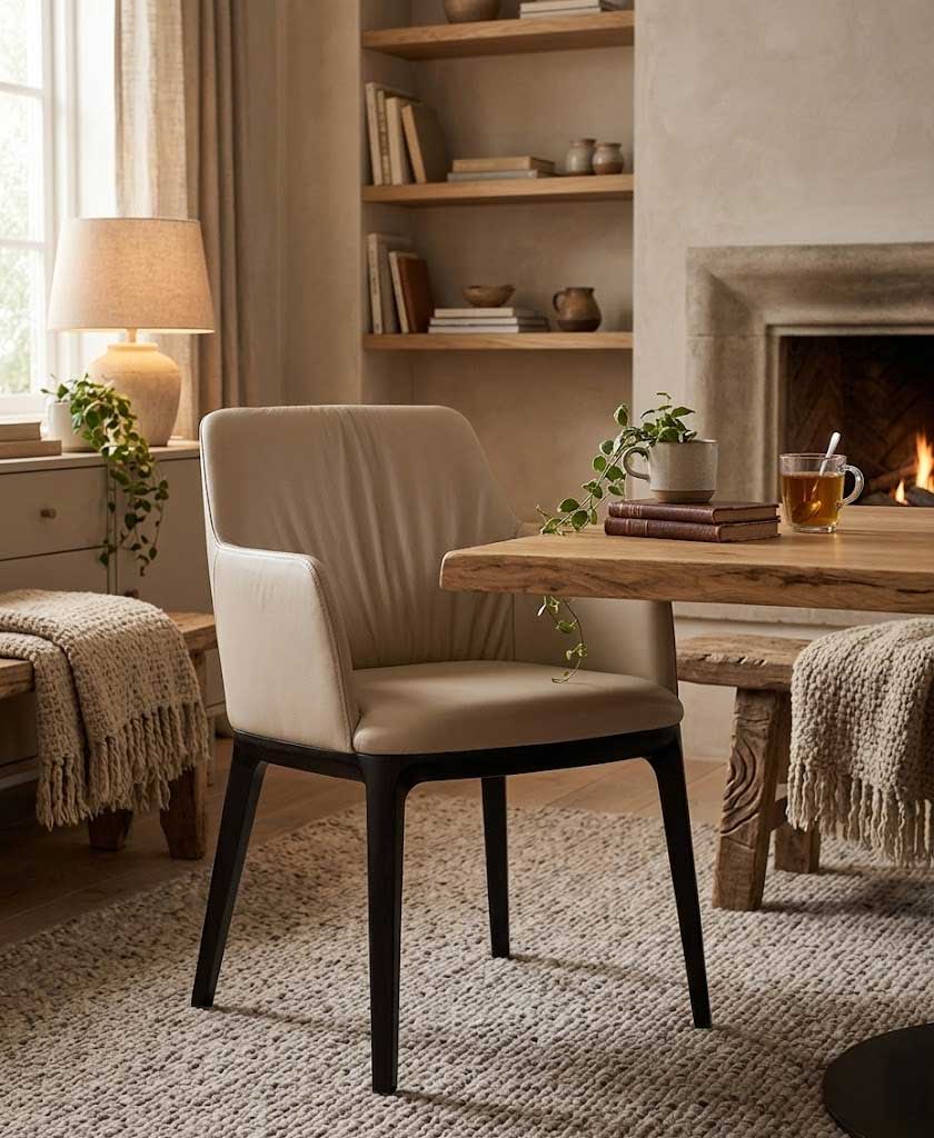 J and M Furniture Dining Chair Osaka Leather Armchair in Light Mocha 301 by J&M Furniture