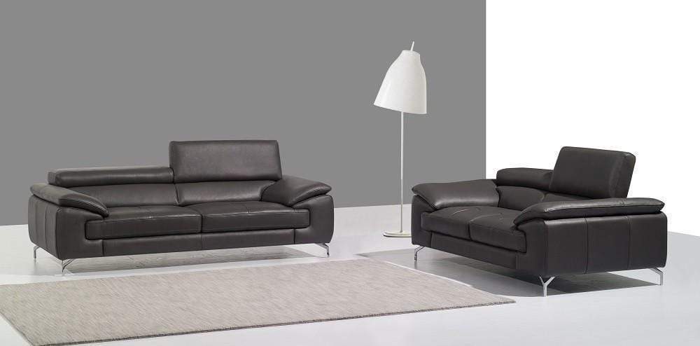 J and M Furniture Living Room A973 Premium Leather Sofa Set in Slate Grey