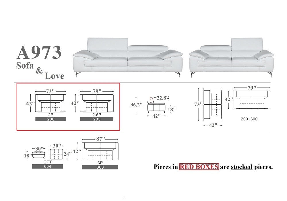 J and M Furniture Living Room A973 Premium Leather Sofa Set in Slate Grey