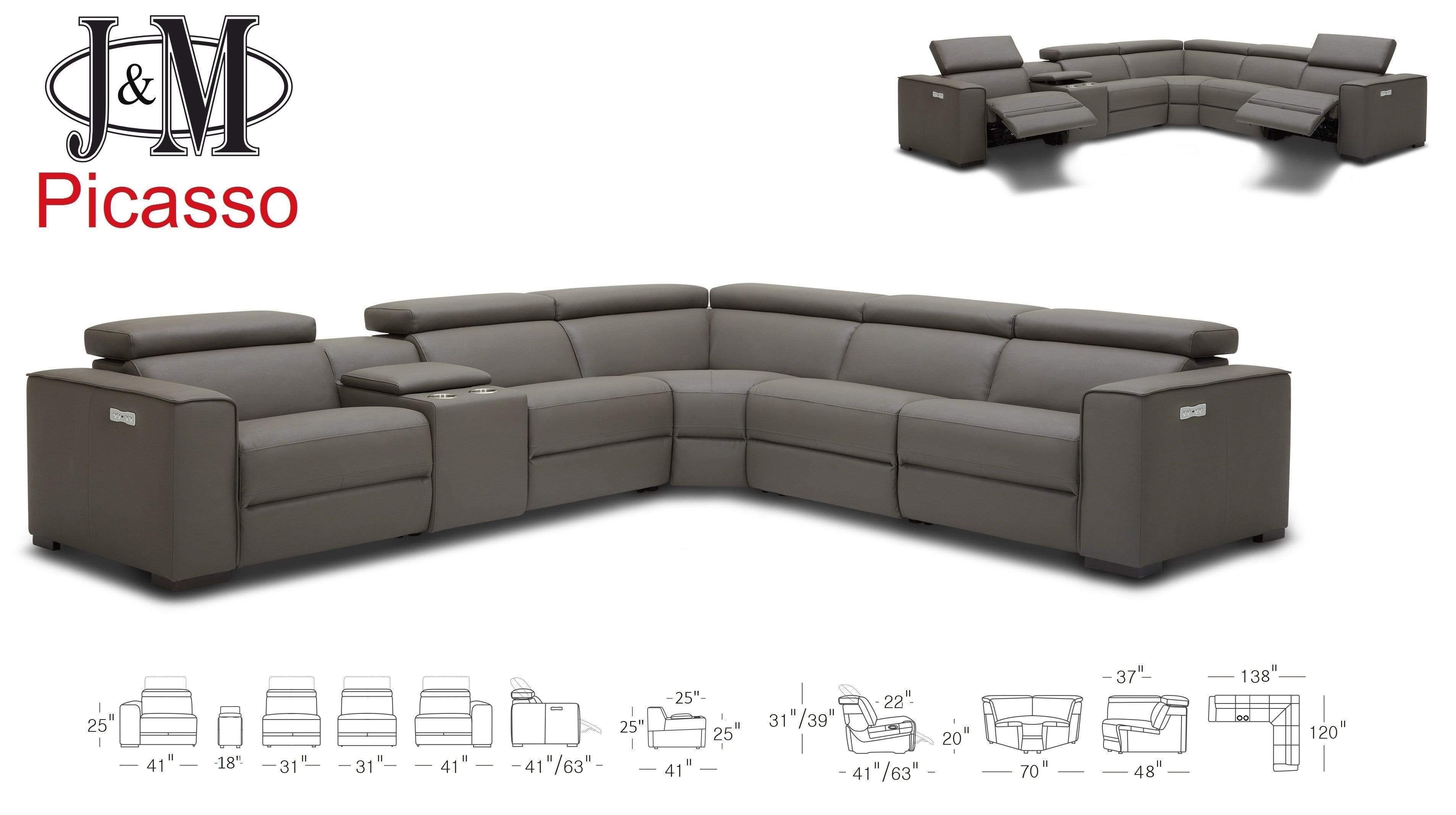 J and M Furniture Living Room Picasso 6pc Motion Sectional In Dark Grey