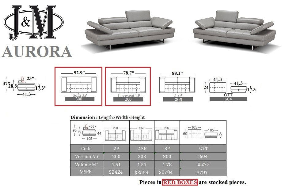 J and M Furniture Loveseat Aurora Premium Leather Loveseat | J&M Furniture
