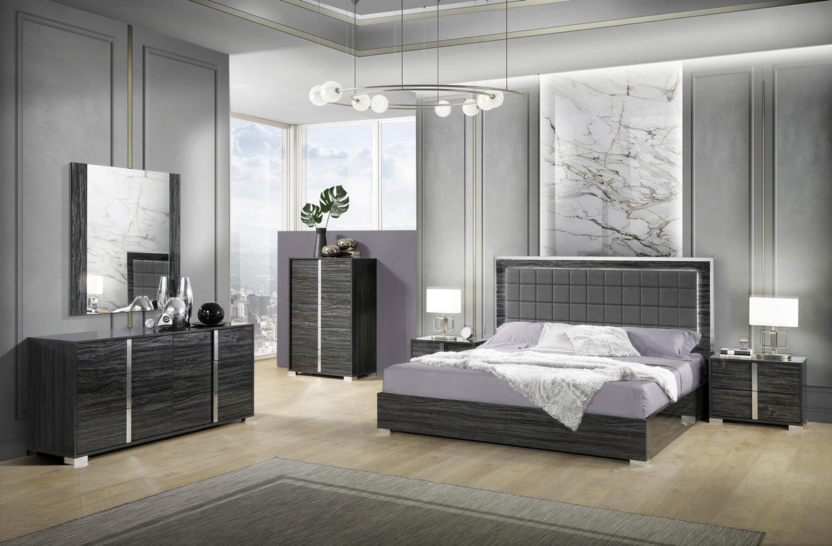 J and M Furniture Nightstands Alice Gloss Grey Nightstand