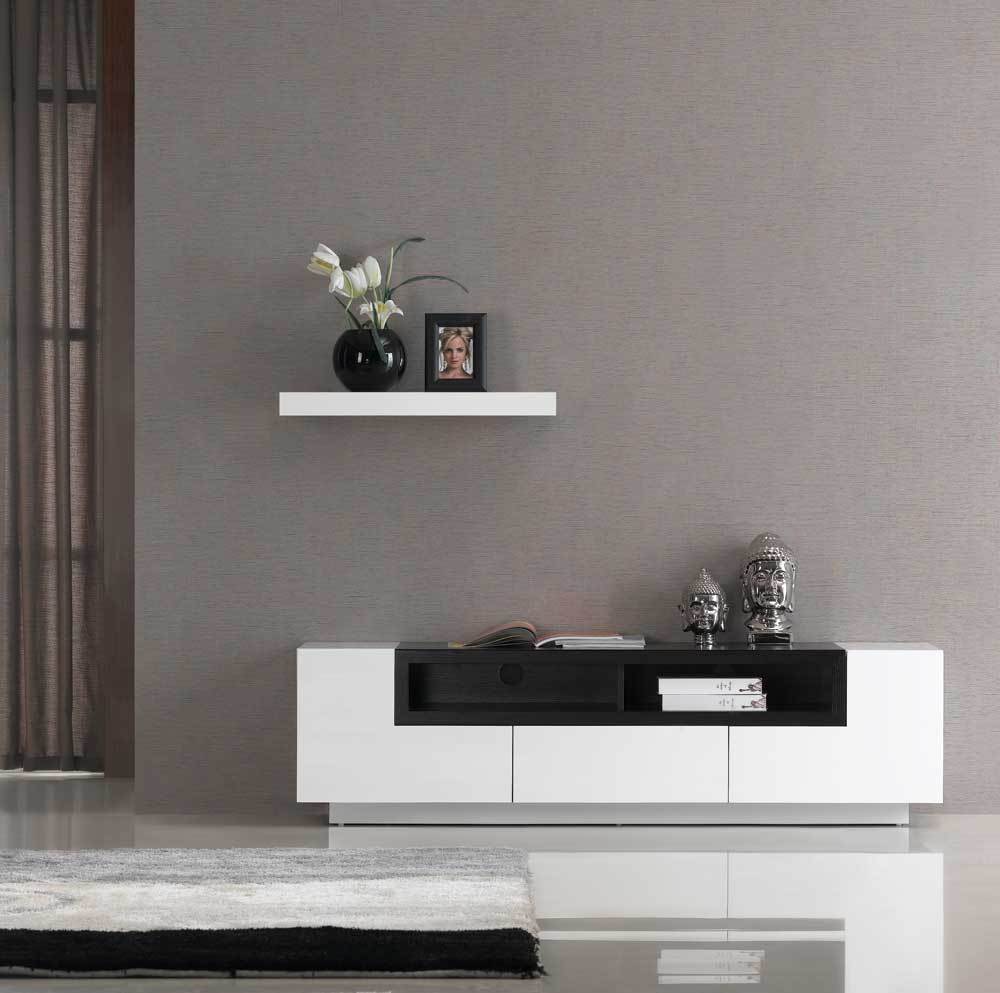 J and M Furniture TV Stand & Entertainment Centers TV Stand TV002 in White High Gloss/Dark Oak | J&M Furniture