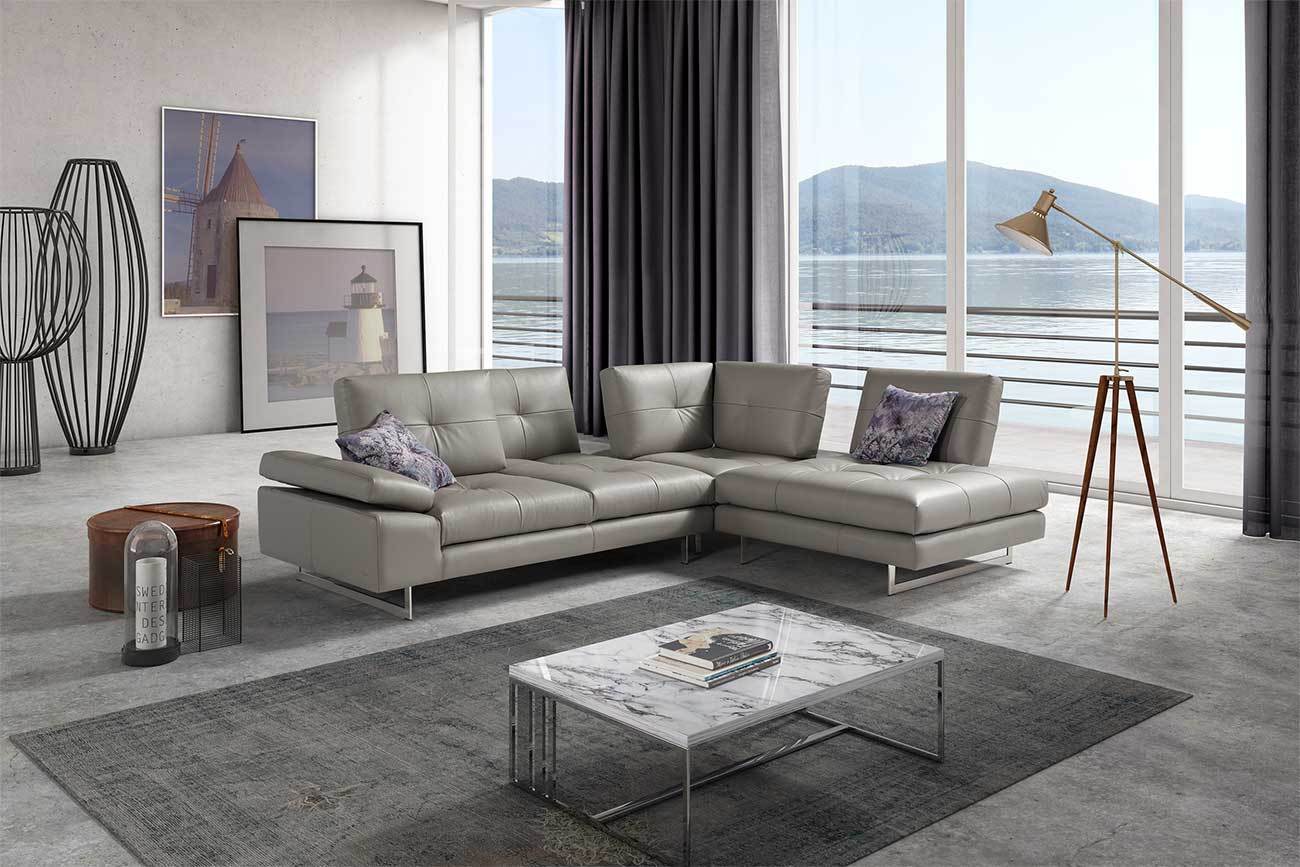 Prive Leather Sectional in Grey | J&M Furniture - Canal Furniture