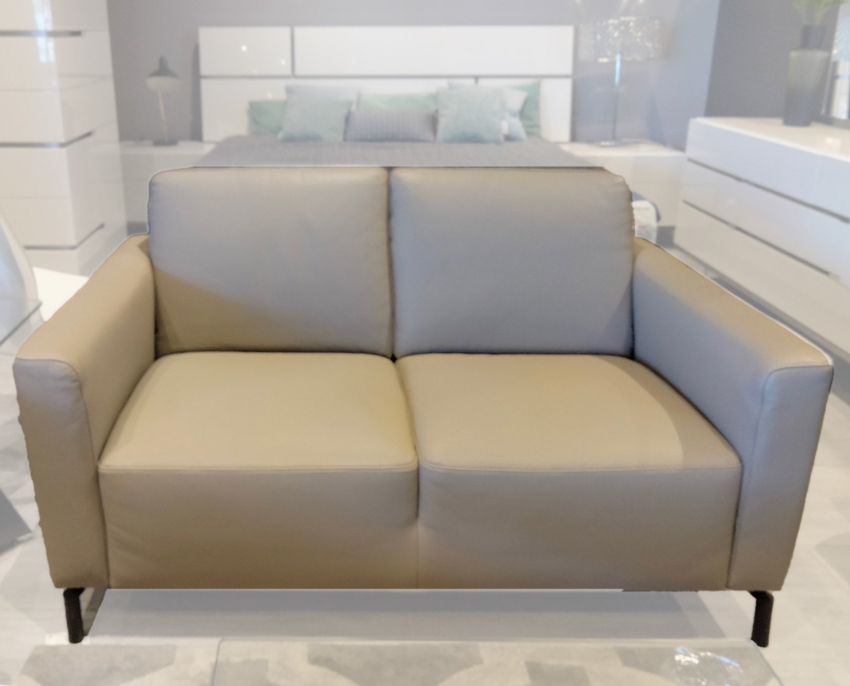 Max Divani Loveseat Caleb Leather Loveseat in Taupe | Max Divani