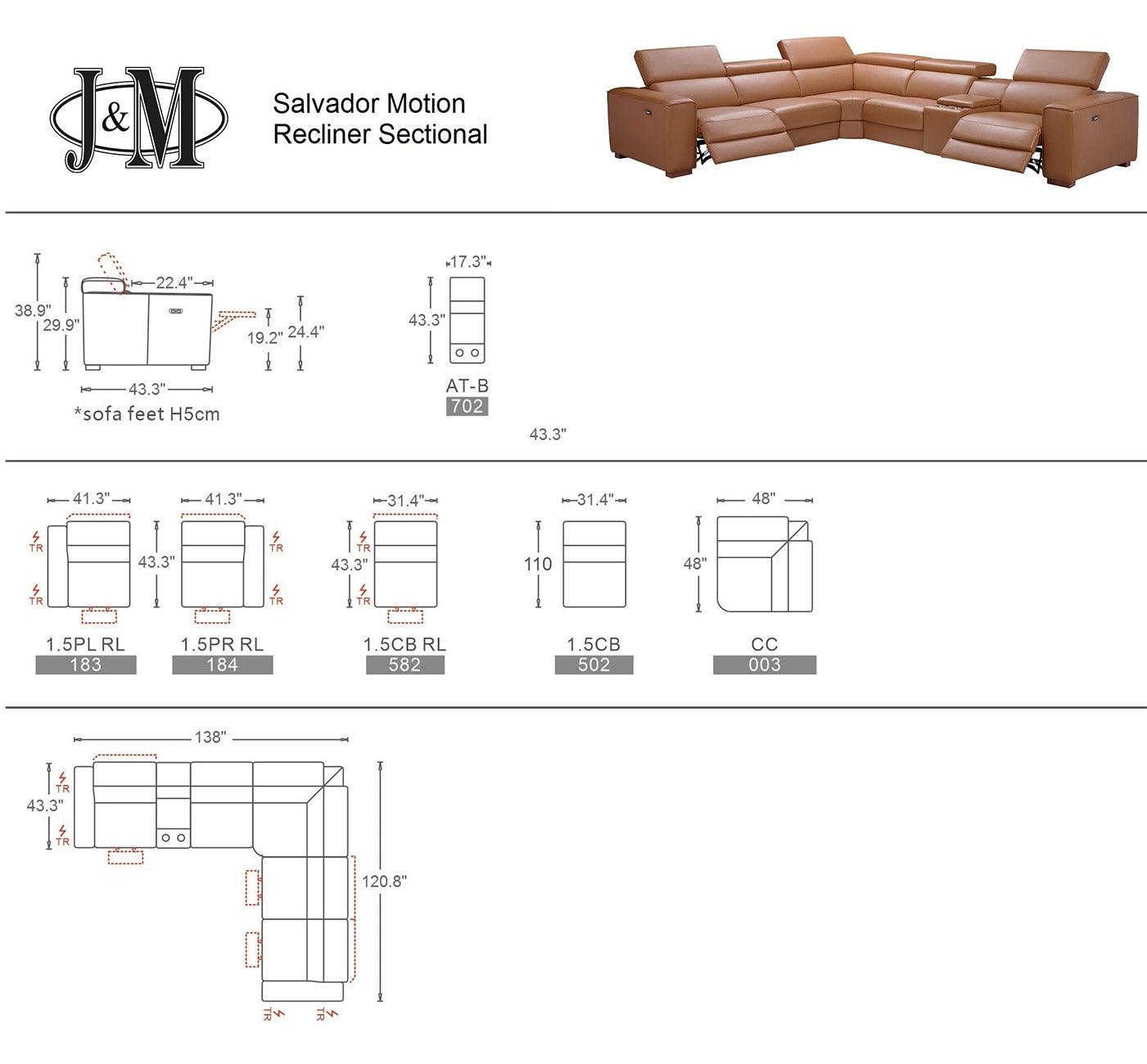 Salvador Motion Sectional in Pumpkin | J&M Furniture - Canal Furniture