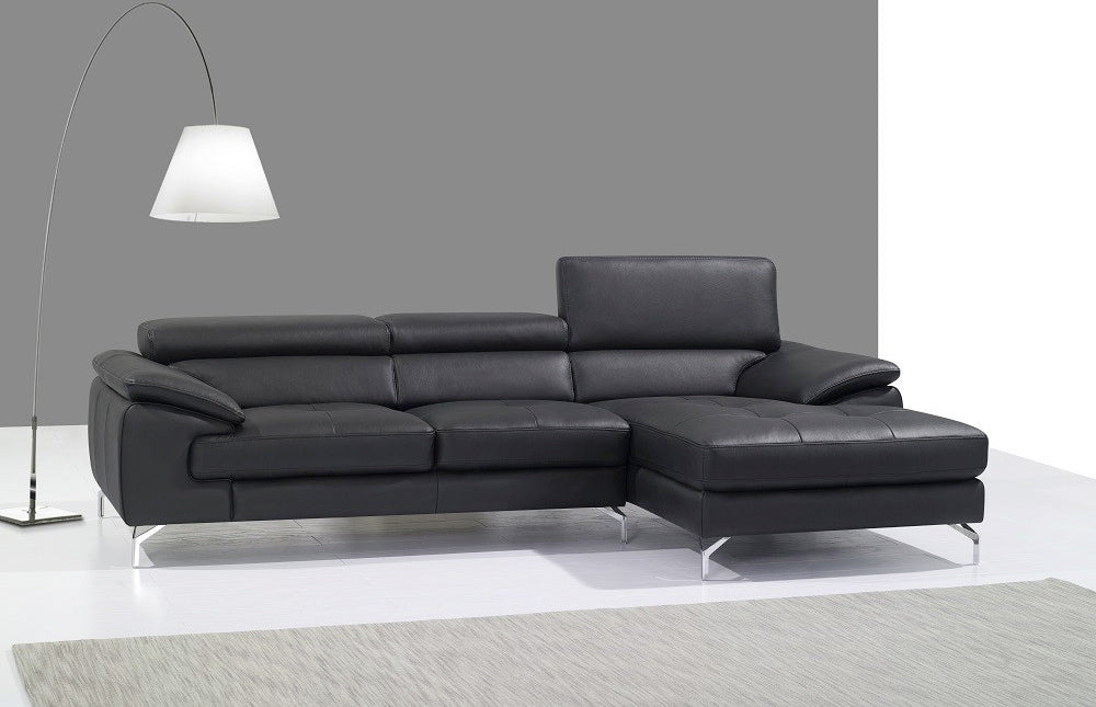 A973b Premium Leather Mini Sectional in Black | J&M Furniture - Canal Furniture