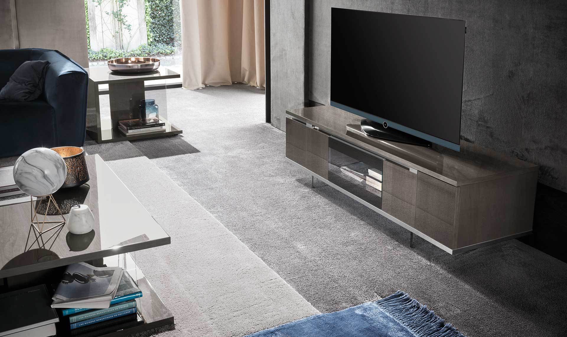 Athena Modern TV Base in High Gloss Walnut – ItalMod Furniture