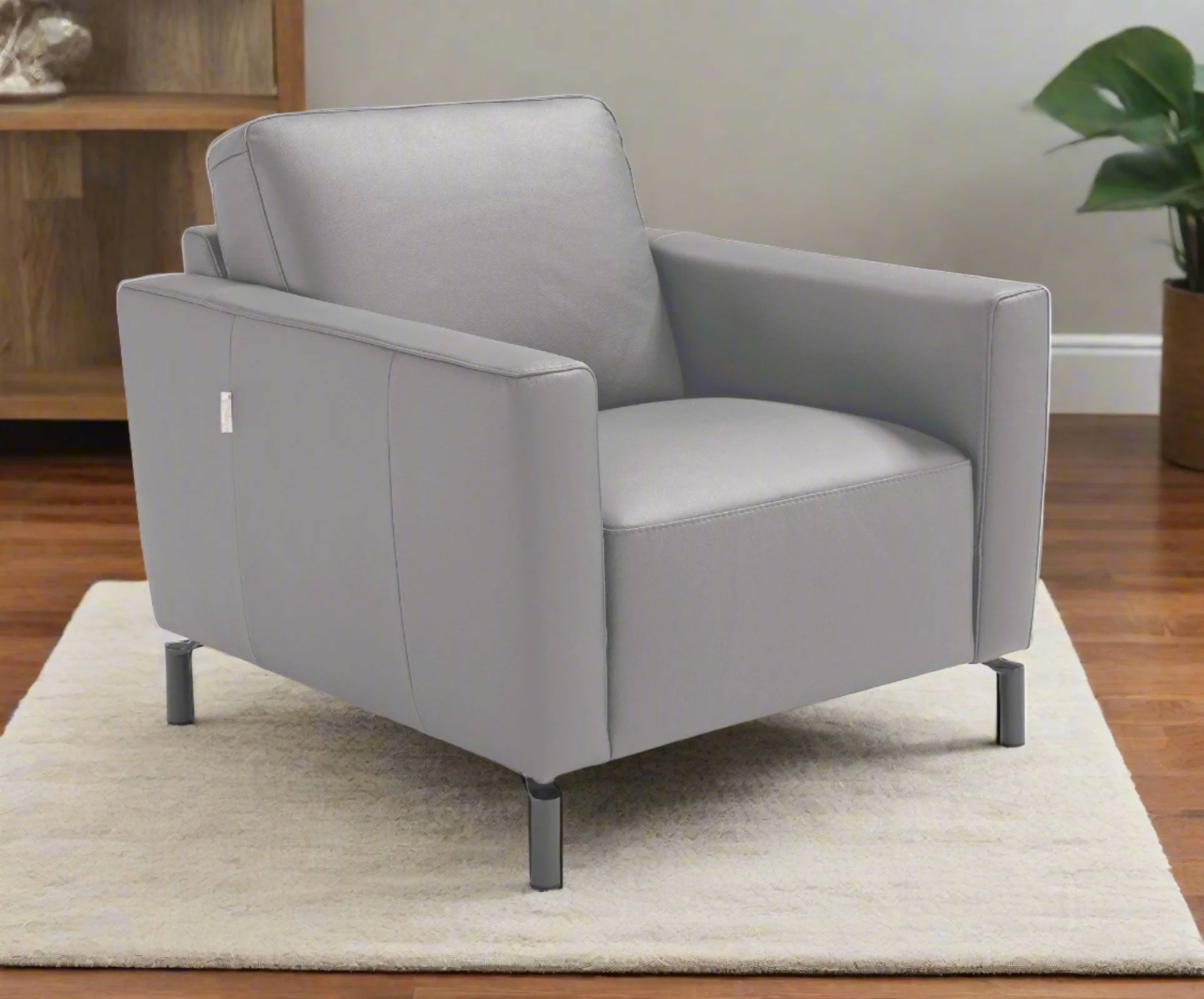 Caleb Leather Chair in Light Grey | Max Divani - Canal Furniture