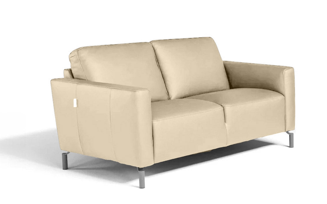 Caleb Leather Loveseat in Taupe | Max Divani - Canal Furniture
