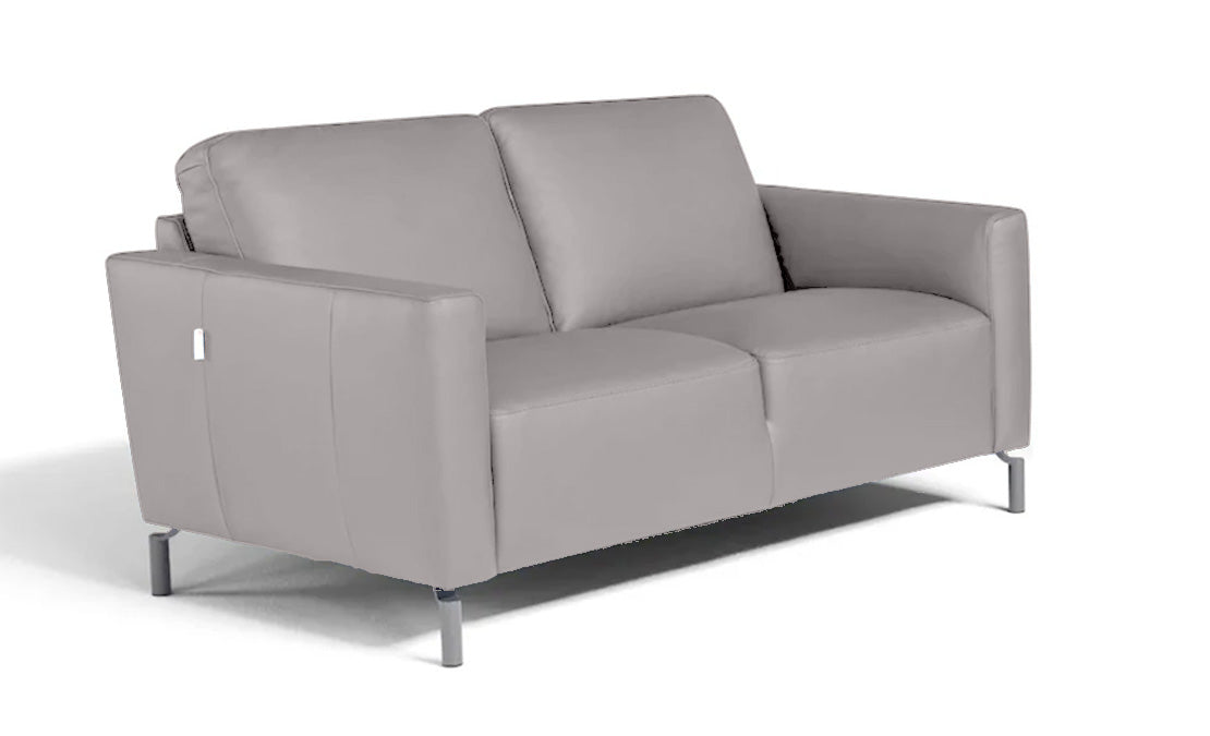 Caleb Leather Loveseat in Light Grey | Max Divani - Canal Furniture