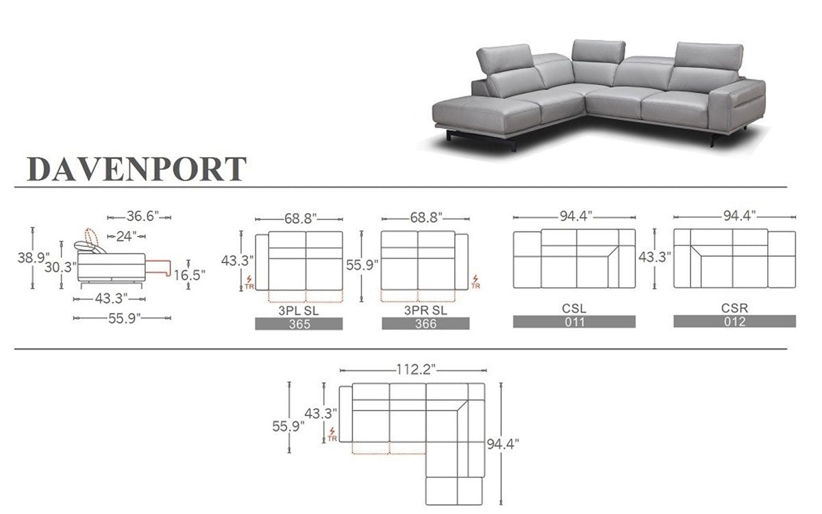 Davenport Snow White Modern Sectional | J&M Furniture - Canal Furniture