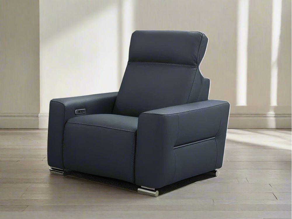 i790 Reclining Leather Chair in Blue | Incanto - Canal Furniture