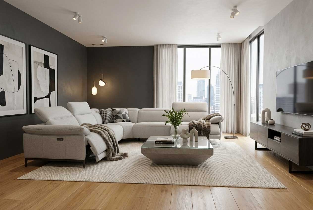 i845 Reclining Sectional in Light Grey | Incanto - Canal Furniture