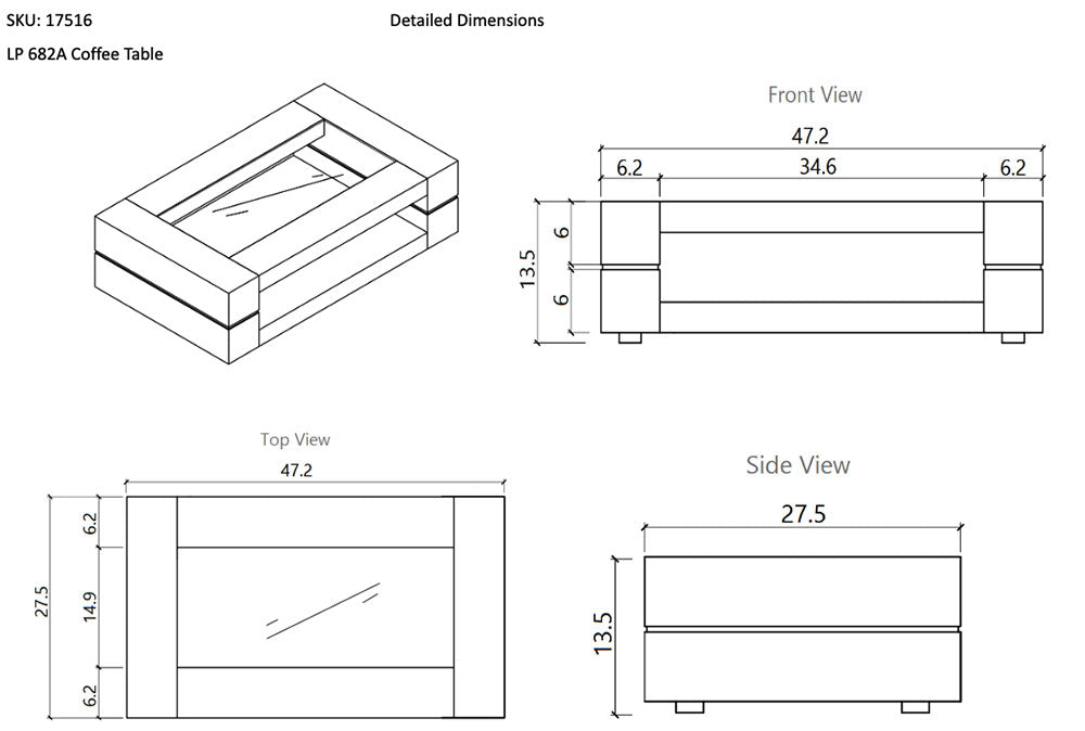 J and M Furniture Coffee Table Modern Coffee Table 682 in Dark Oak