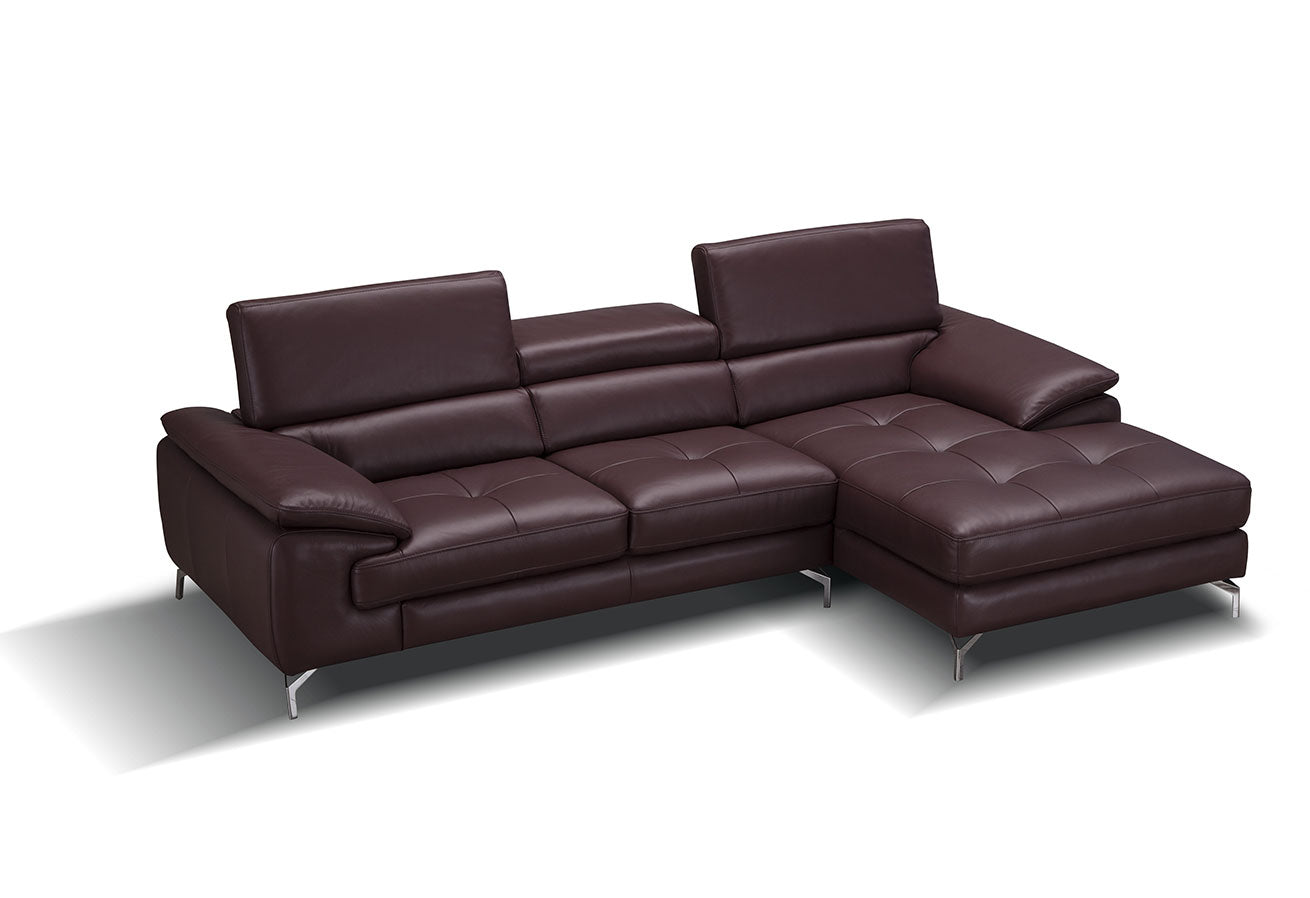 J and M Furniture Couches & Sofa A973b Premium Leather Mini Sectional in Maroon | J&M Furniture