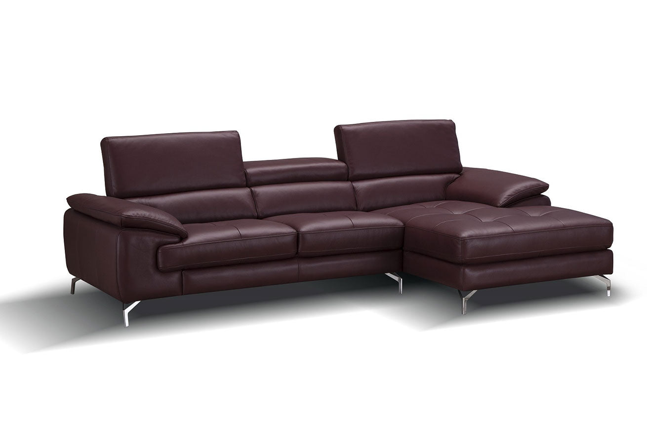 J and M Furniture Couches & Sofa A973b Premium Leather Mini Sectional in Maroon | J&M Furniture