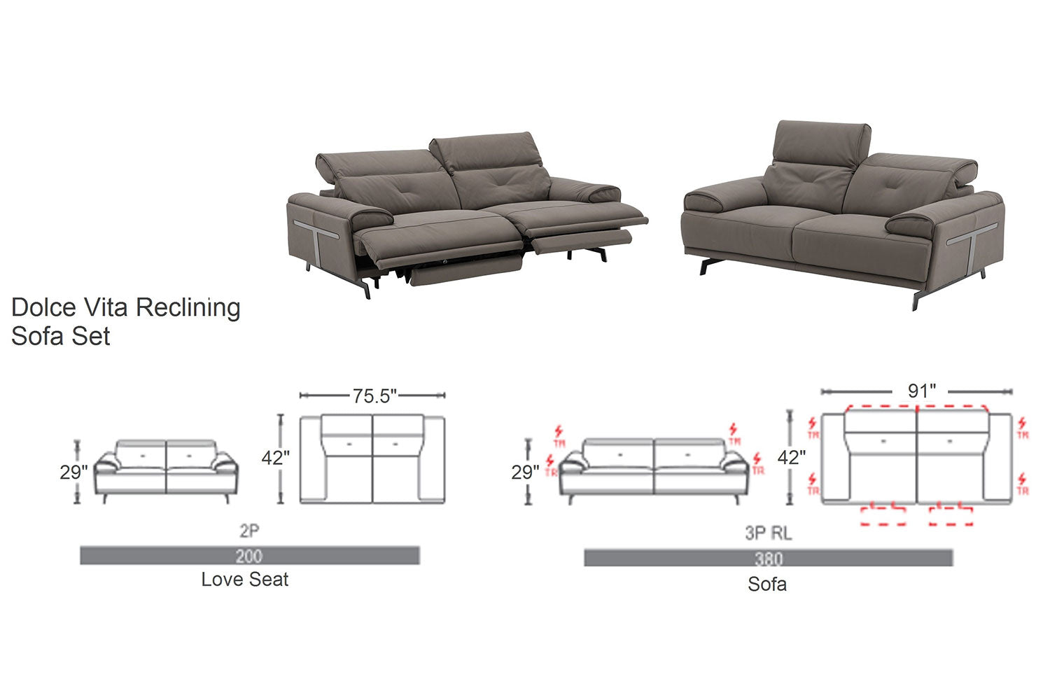 J and M Furniture Couches & Sofa Dolce Vita Leather Power Reclining Sofa in Milk Tea