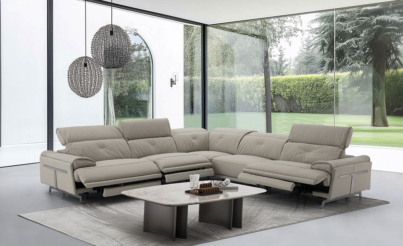 J and M Furniture Couches & Sofa Dolce Vita Modern Leather Power Reclining Sectional in Milk Tea