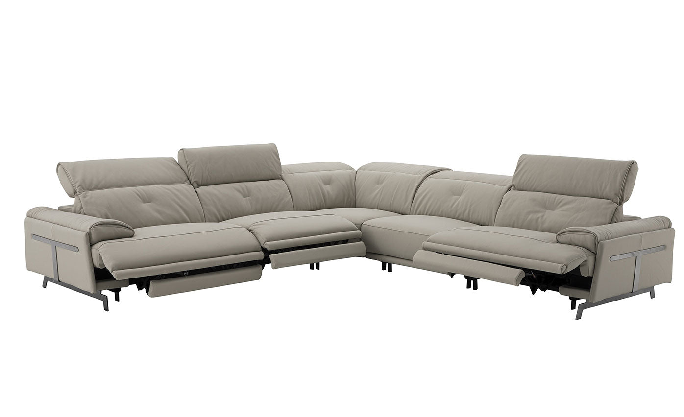 J and M Furniture Couches & Sofa Dolce Vita Modern Leather Power Reclining Sectional in Milk Tea