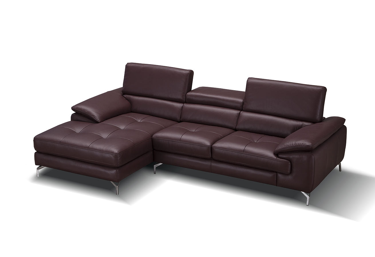 J and M Furniture Couches & Sofa Left Hand Facing Chaise A973b Premium Leather Mini Sectional in Maroon | J&M Furniture