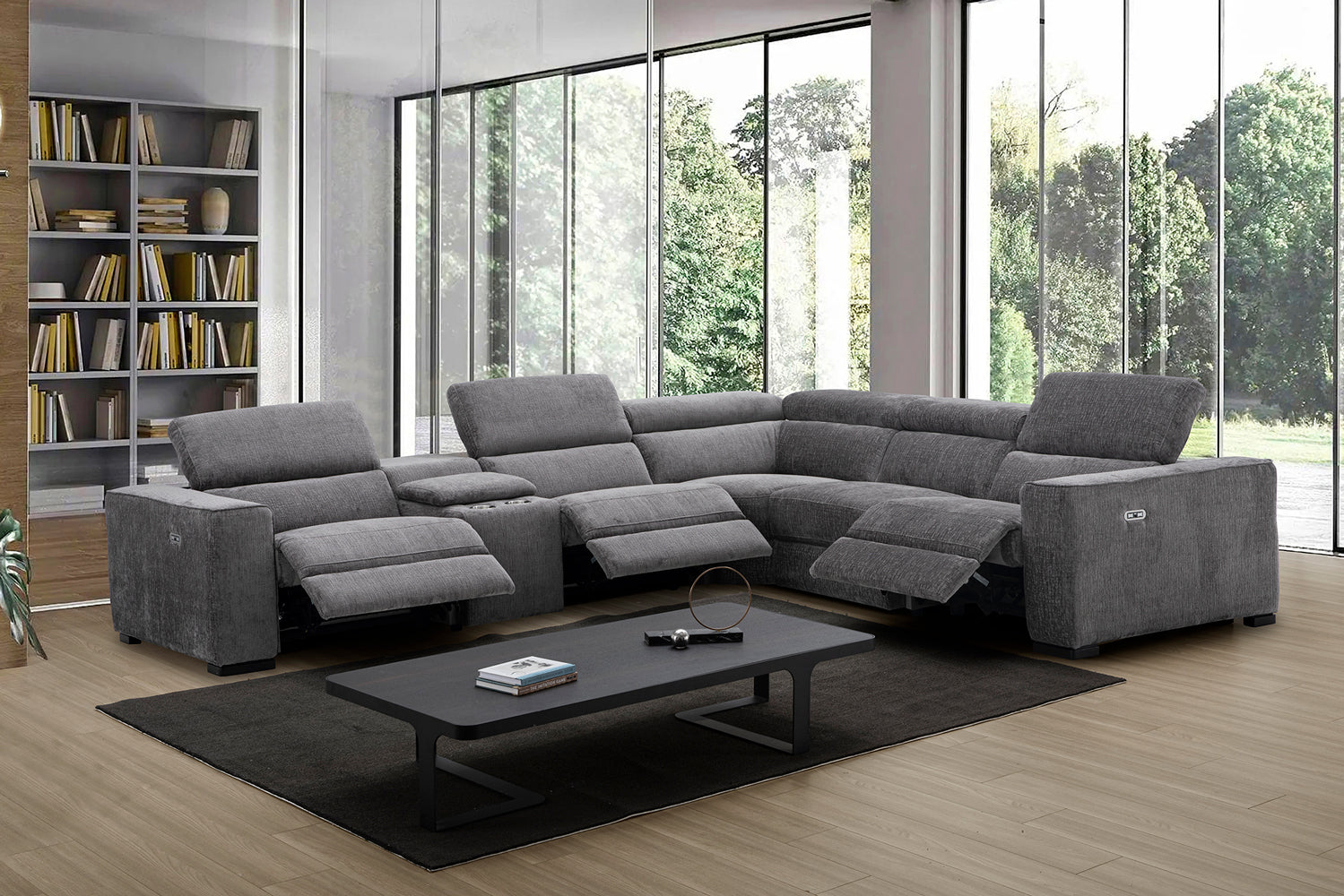 J and M Furniture Couches & Sofa Picasso Motion Fabric Sectional in Dark Grey | J&M Furniture