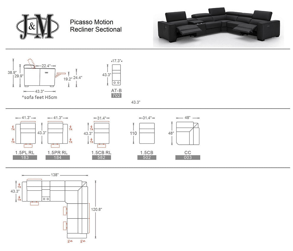 J and M Furniture Couches & Sofa Picasso Motion Sectional in Black | J&M Furniture