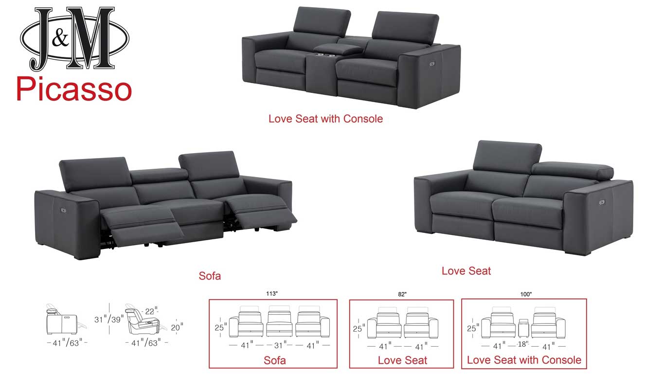 J and M Furniture Couches & Sofa Picasso Power Reclining Truffle Sofa | Top Grain Leather Modern Sofa