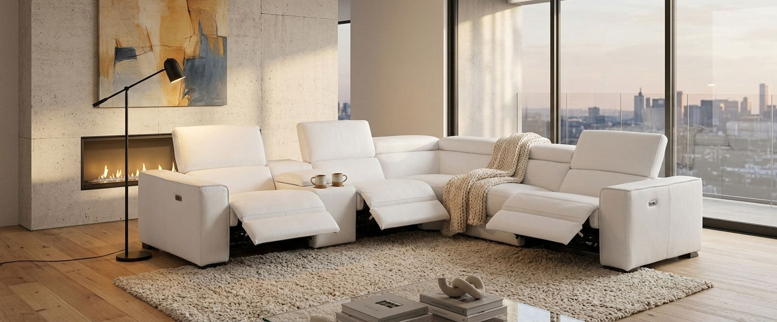 Picasso Modular Power Reclining Sectional with Console | Top Grain