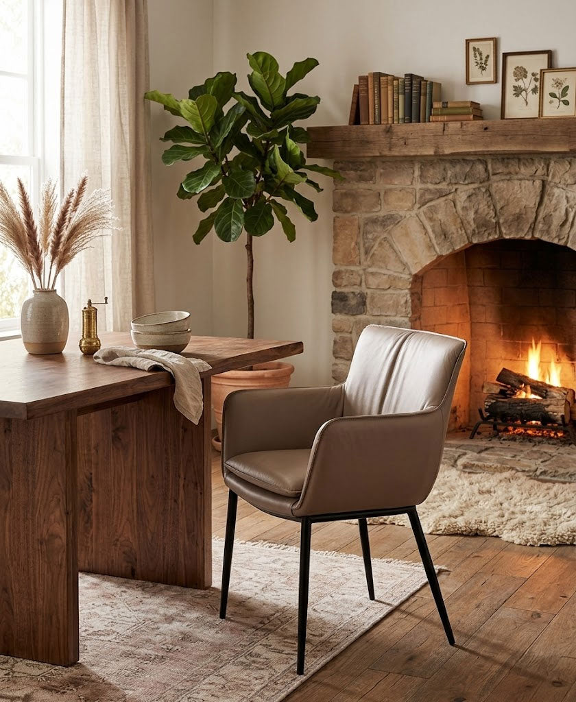 J and M Furniture Dining Chair Kani Leather Armchair in Mocha | J&M Furniture