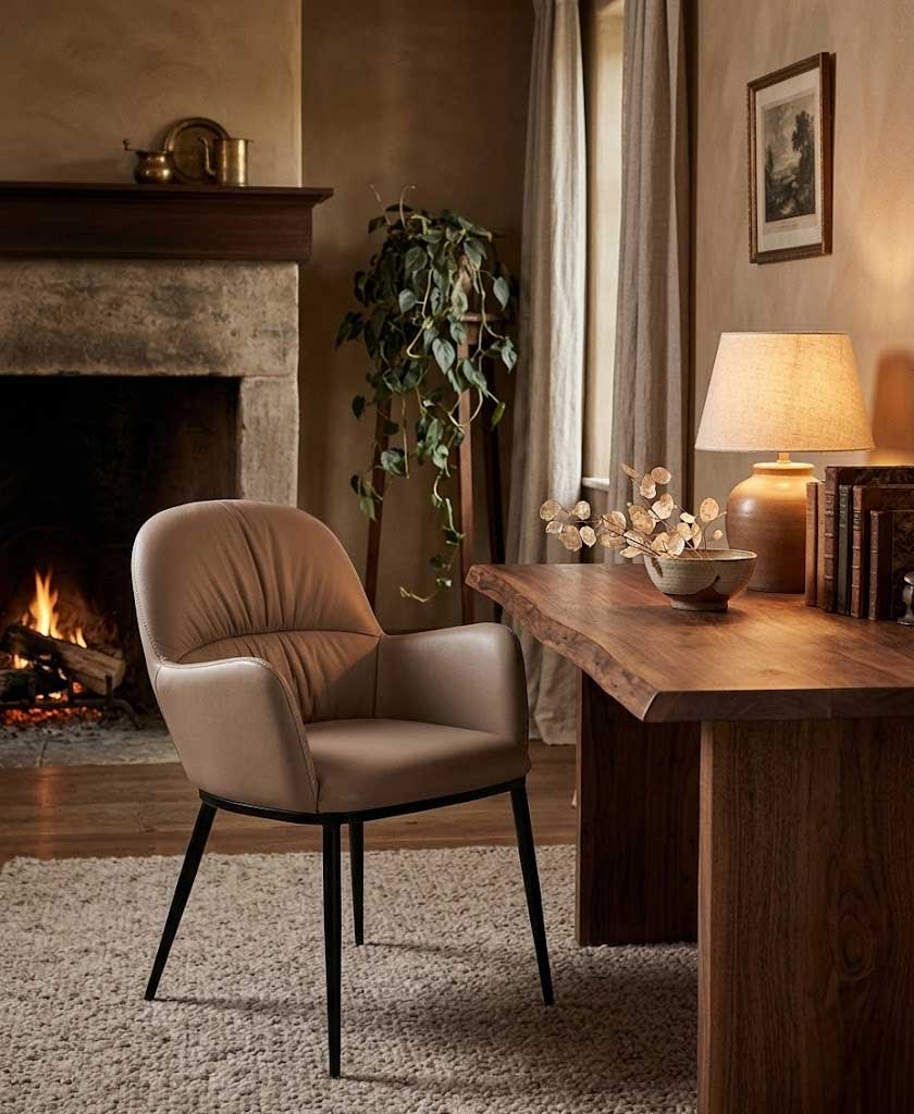 J and M Furniture Dining Chair Kora Leather Armchair in Mocha | J&M Furniture