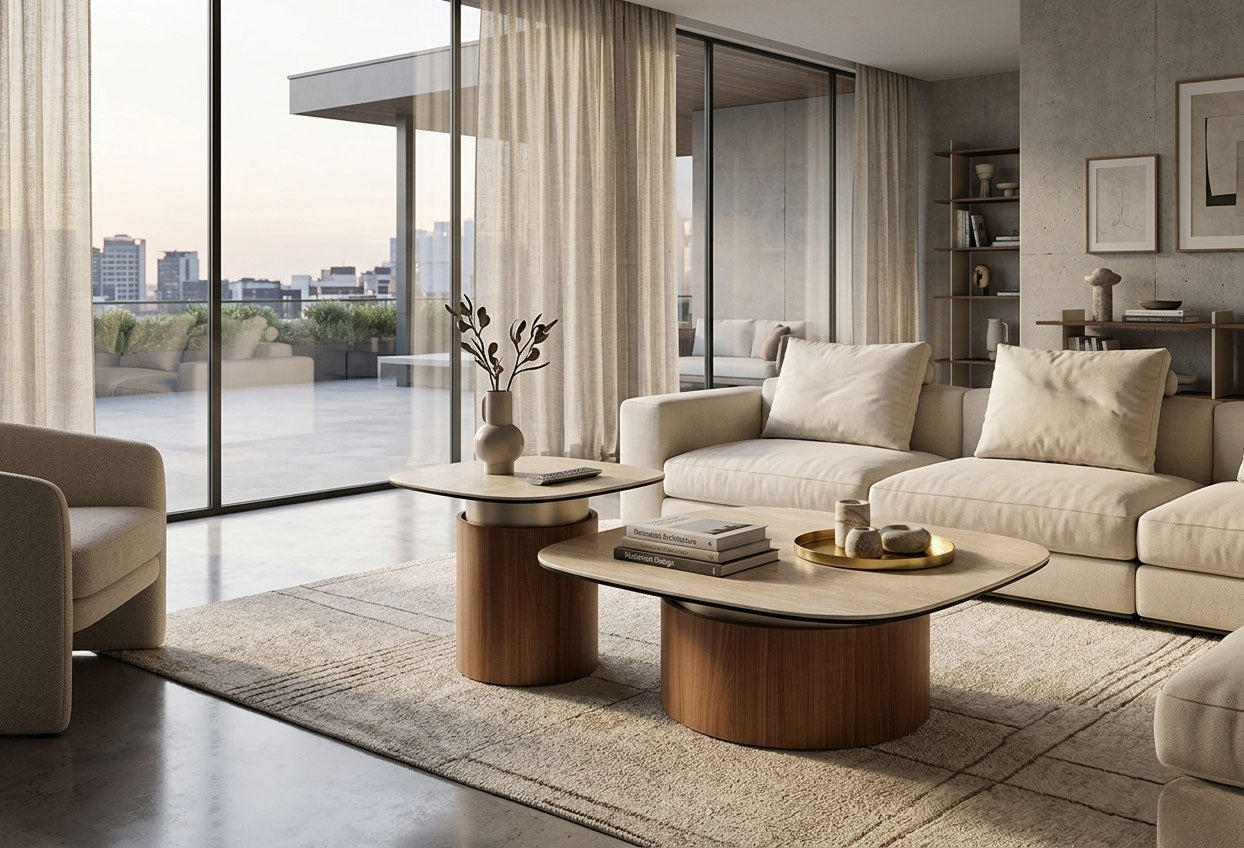 Balsato Coffee Table with Travertine Look Ceramic Top | J&M