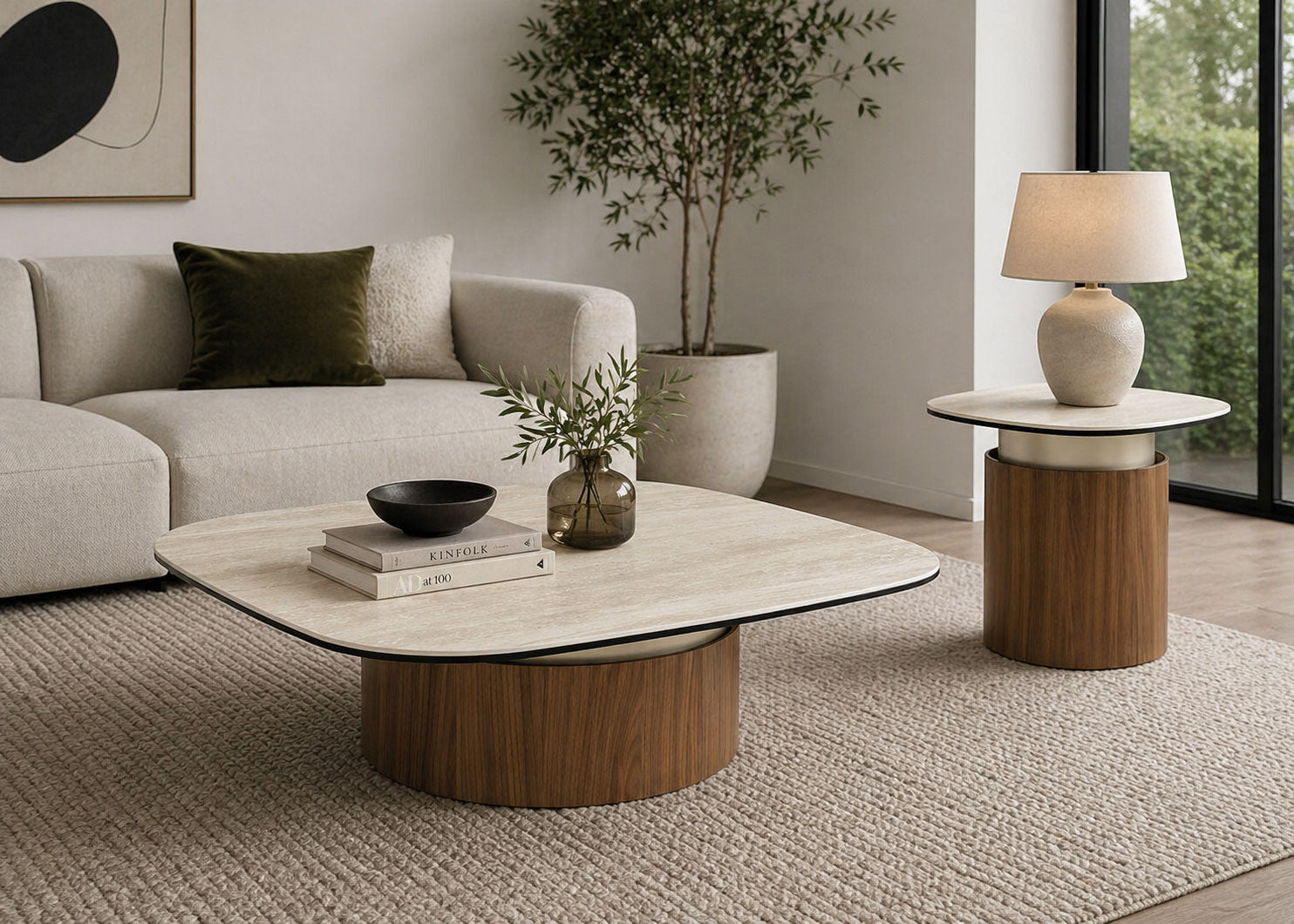 Balsato Coffee Table with Travertine Look Ceramic Top | J&M