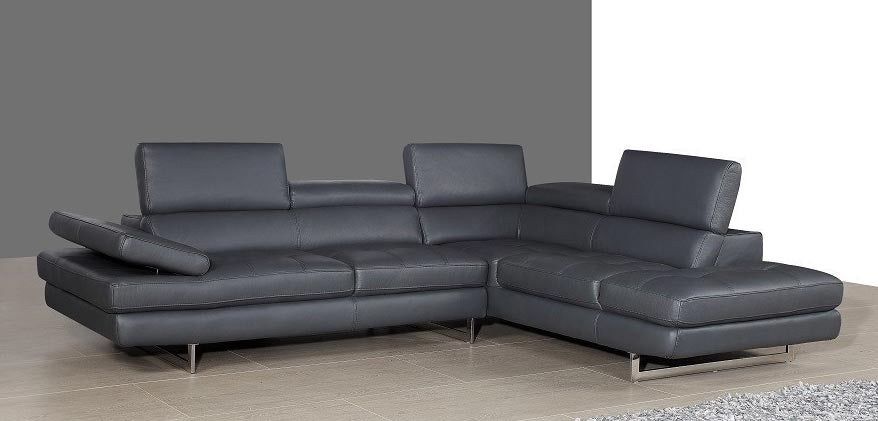 J and M Furniture Living Room A761 Italian Leather Sectional Slate Black