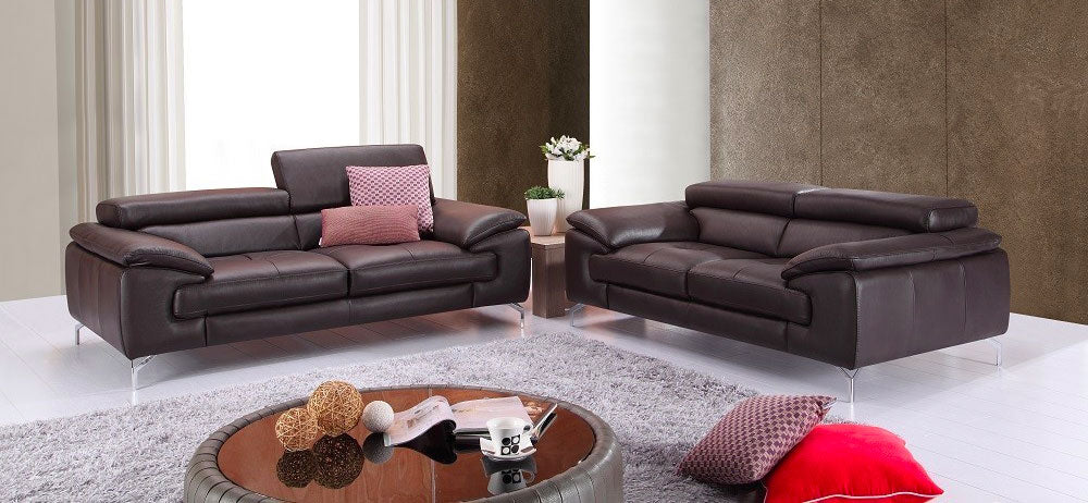 J and M Furniture Living Room Add Sofa & Loveseat A973 Premium Leather Sofa Set in Coffee